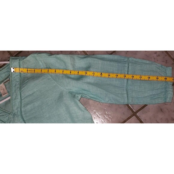 Joie 100% Linen 3/4 Sleeve V-Neck Aqua Pullover Womens Top Blouse Small Coastal - Picture 13 of 14